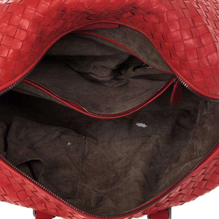 Pre Owned Bottega Veneta Red Intrecciato Boston Bag