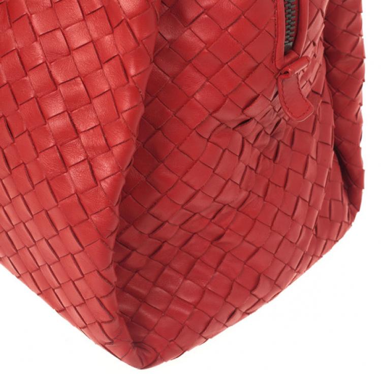 Pre Owned Bottega Veneta Red Intrecciato Boston Bag