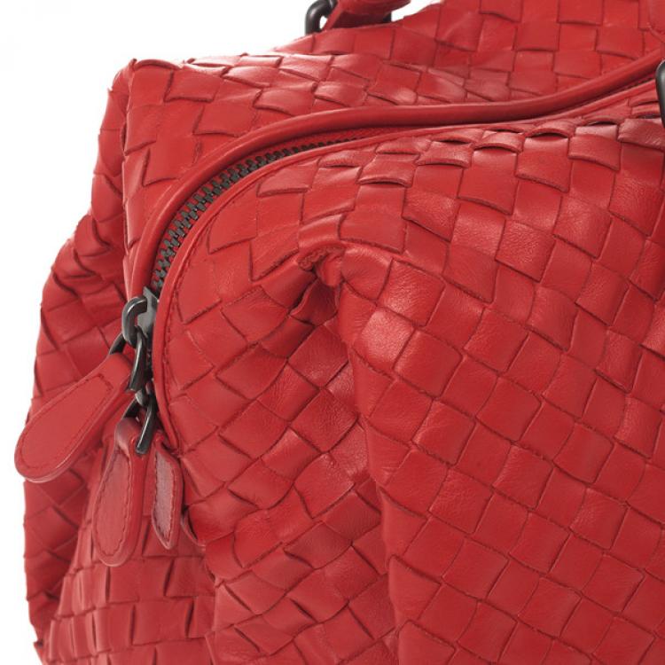 Pre Owned Bottega Veneta Red Intrecciato Boston Bag