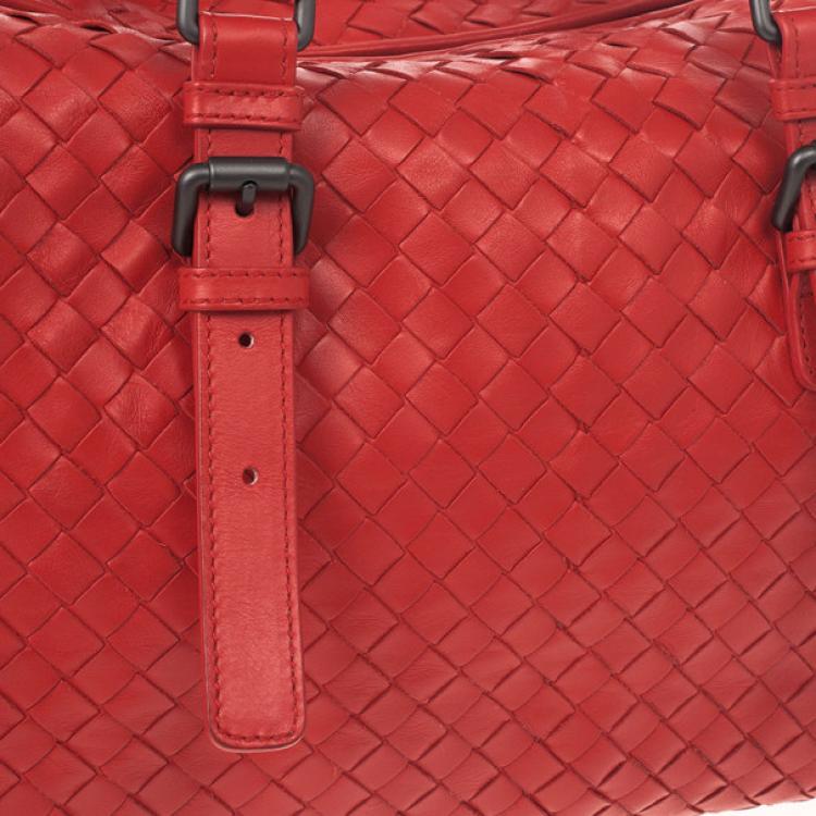 Pre Owned Bottega Veneta Red Intrecciato Boston Bag