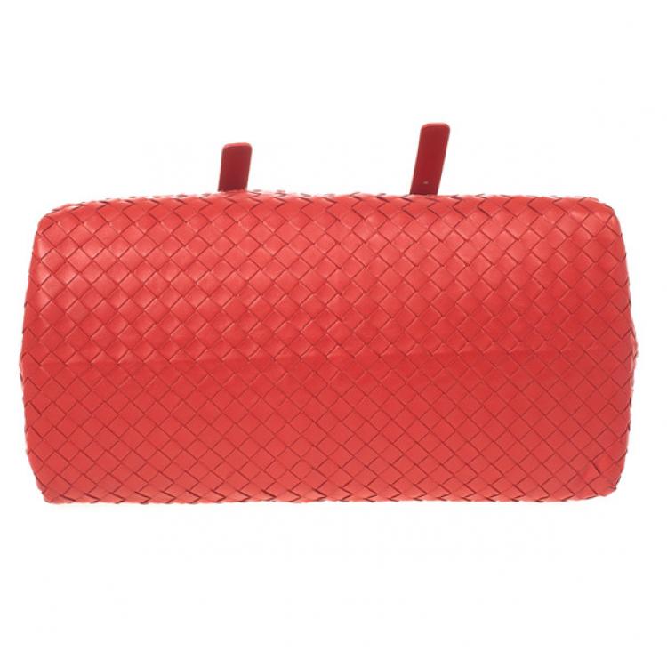 Pre Owned Bottega Veneta Red Intrecciato Boston Bag