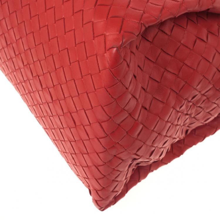 Pre Owned Bottega Veneta Red Intrecciato Boston Bag