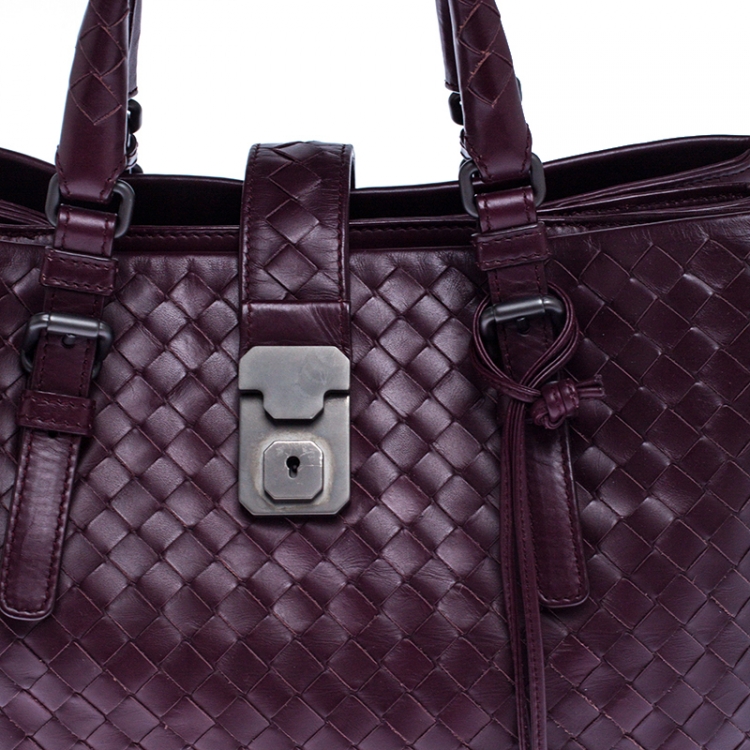 Pre Owned Bottega Veneta Burgundy Intrecciato Leather Small Roma Tote