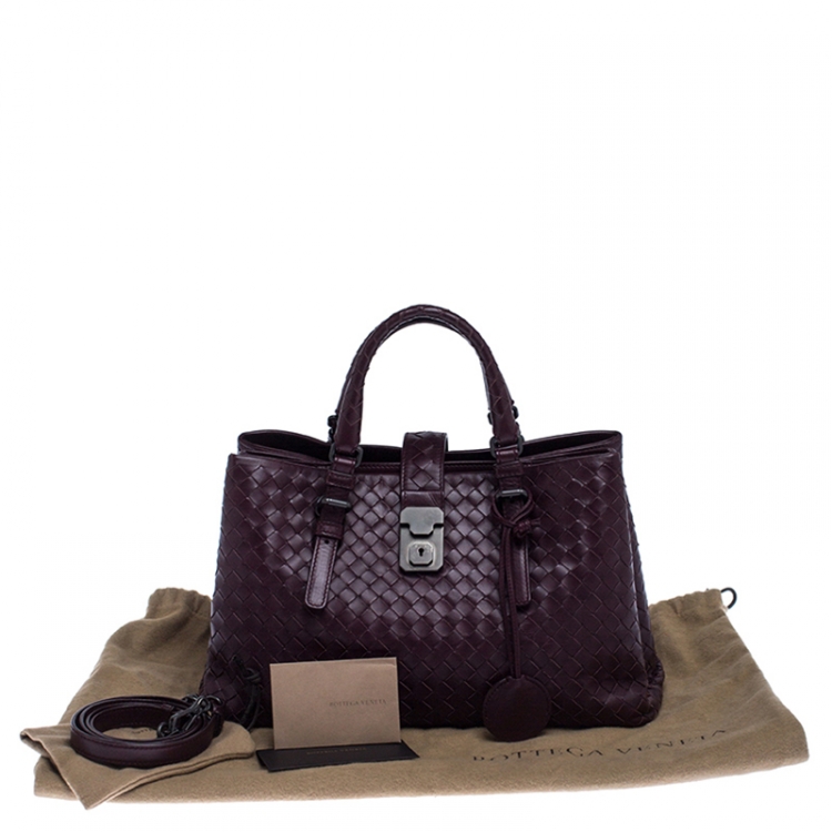 Pre Owned Bottega Veneta Burgundy Intrecciato Leather Small Roma Tote