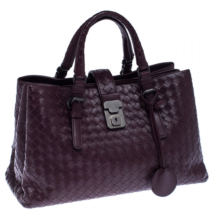 Pre Owned Bottega Veneta Burgundy Intrecciato Leather Small Roma Tote
