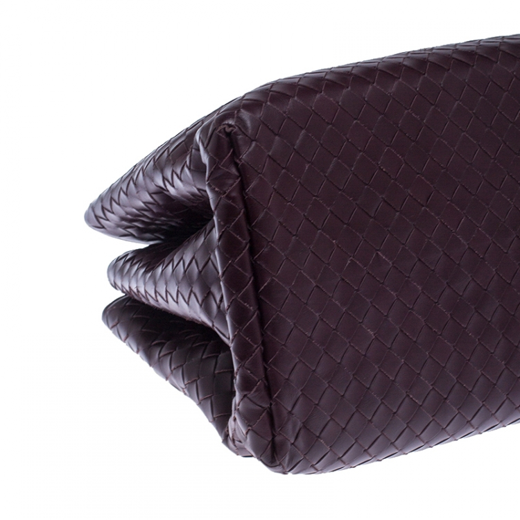 Pre Owned Bottega Veneta Burgundy Intrecciato Leather Small Roma Tote