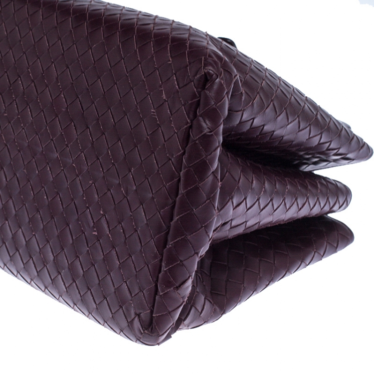 Pre Owned Bottega Veneta Burgundy Intrecciato Leather Small Roma Tote