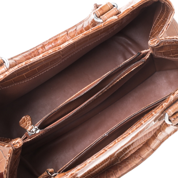 Pre Owned Bottega Veneta Brown Crocodile Satchel