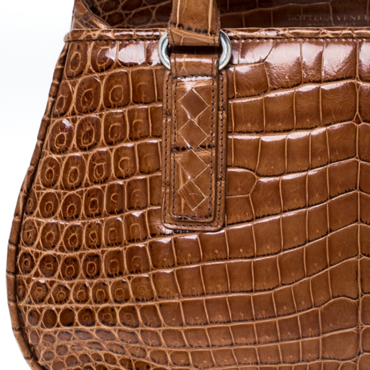 Pre Owned Bottega Veneta Brown Crocodile Satchel