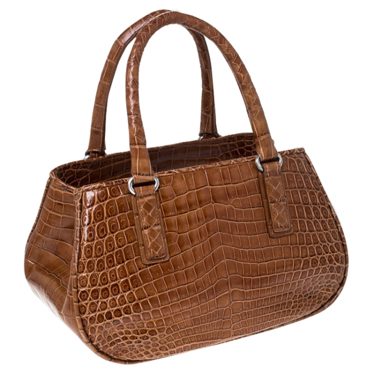 Pre Owned Bottega Veneta Brown Crocodile Satchel