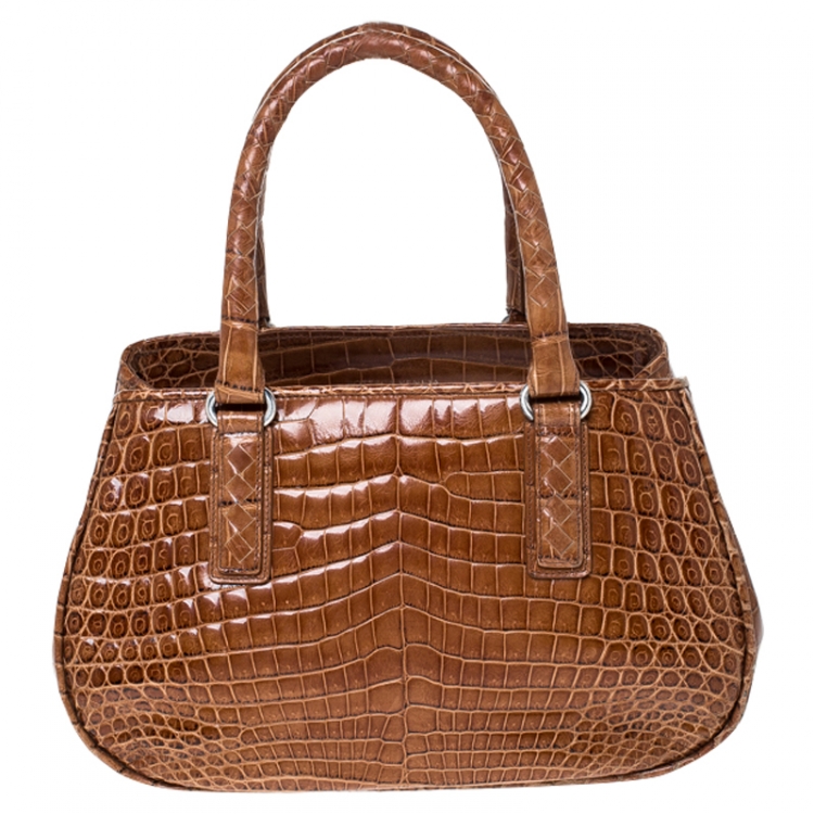 Pre Owned Bottega Veneta Brown Crocodile Satchel