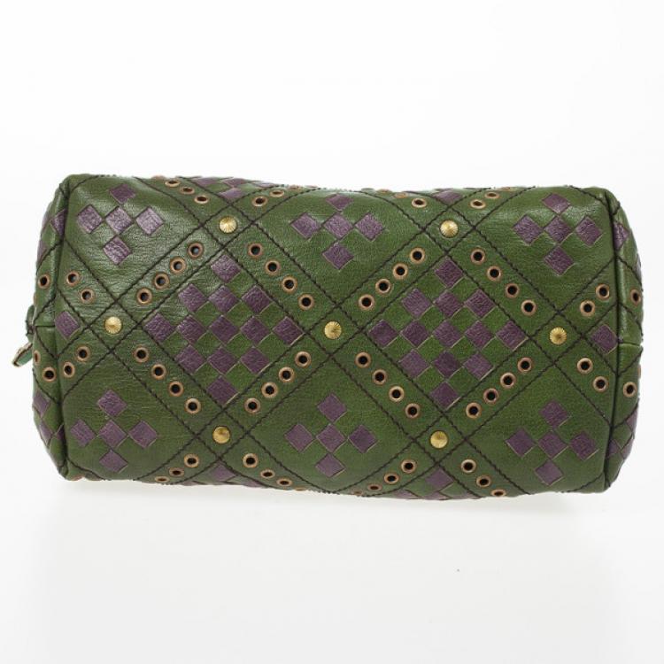 Pre Owned Bottega Veneta Green and Purple Intrecciato Bowling Bag