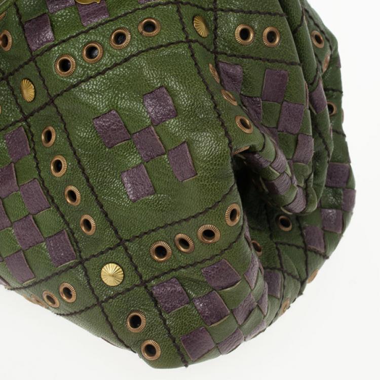 Pre Owned Bottega Veneta Green and Purple Intrecciato Bowling Bag