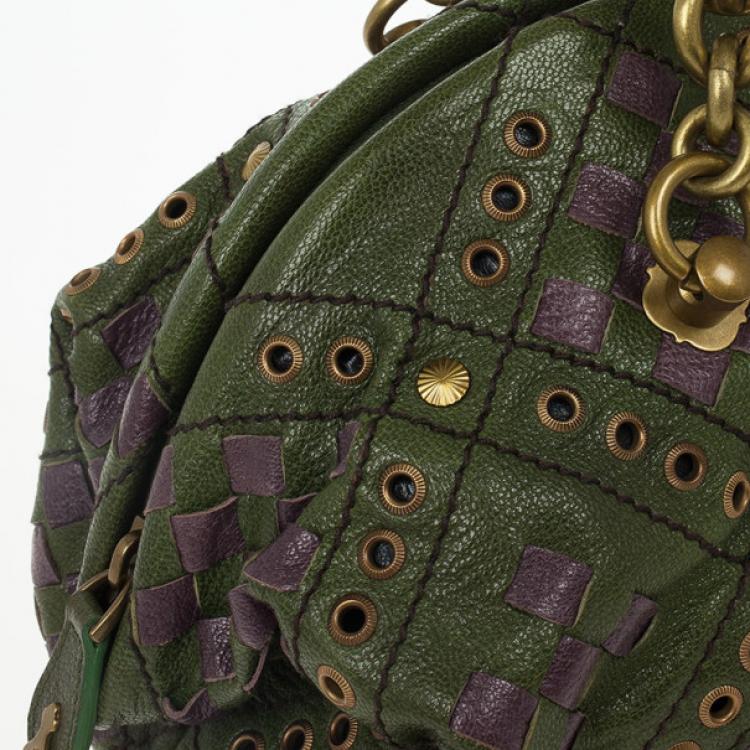 Pre Owned Bottega Veneta Green and Purple Intrecciato Bowling Bag
