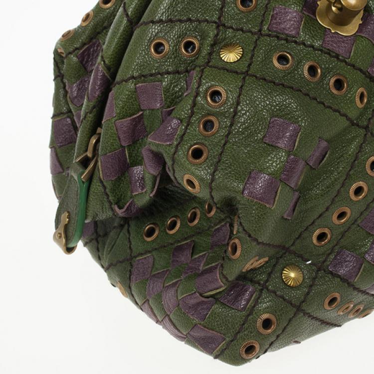 Pre Owned Bottega Veneta Green and Purple Intrecciato Bowling Bag