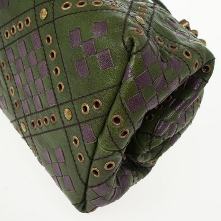 Pre Owned Bottega Veneta Green and Purple Intrecciato Bowling Bag