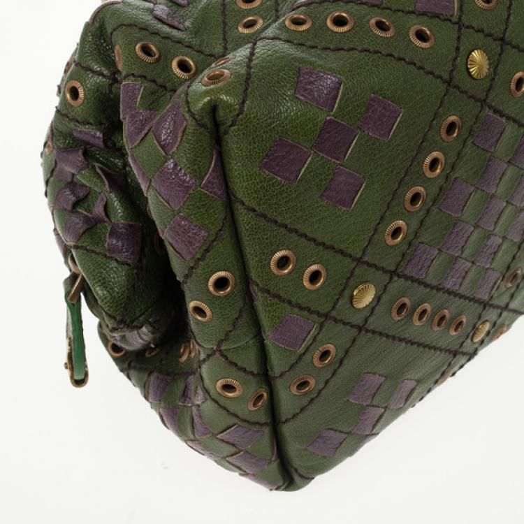Pre Owned Bottega Veneta Green and Purple Intrecciato Bowling Bag