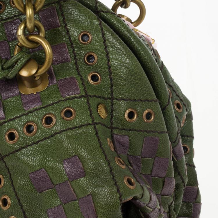 Pre Owned Bottega Veneta Green and Purple Intrecciato Bowling Bag