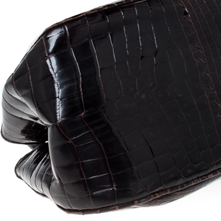 Pre Owned Bottega Veneta Dark Brown Crocodile Satchel
