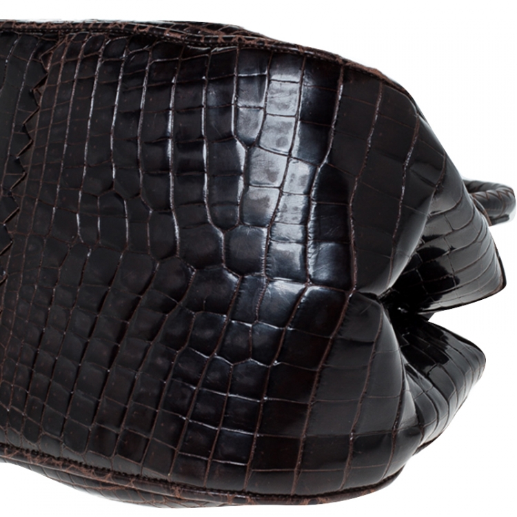 Pre Owned Bottega Veneta Dark Brown Crocodile Satchel