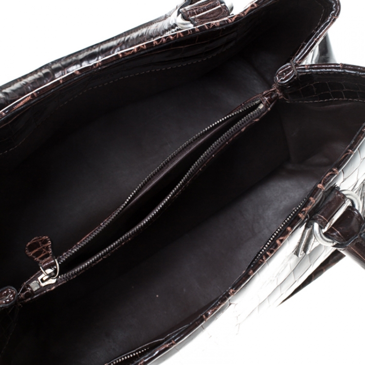 Pre Owned Bottega Veneta Dark Brown Crocodile Satchel