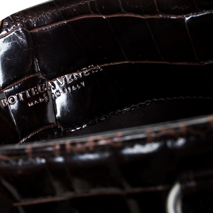 Pre Owned Bottega Veneta Dark Brown Crocodile Satchel
