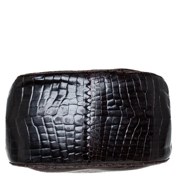 Pre Owned Bottega Veneta Dark Brown Crocodile Satchel