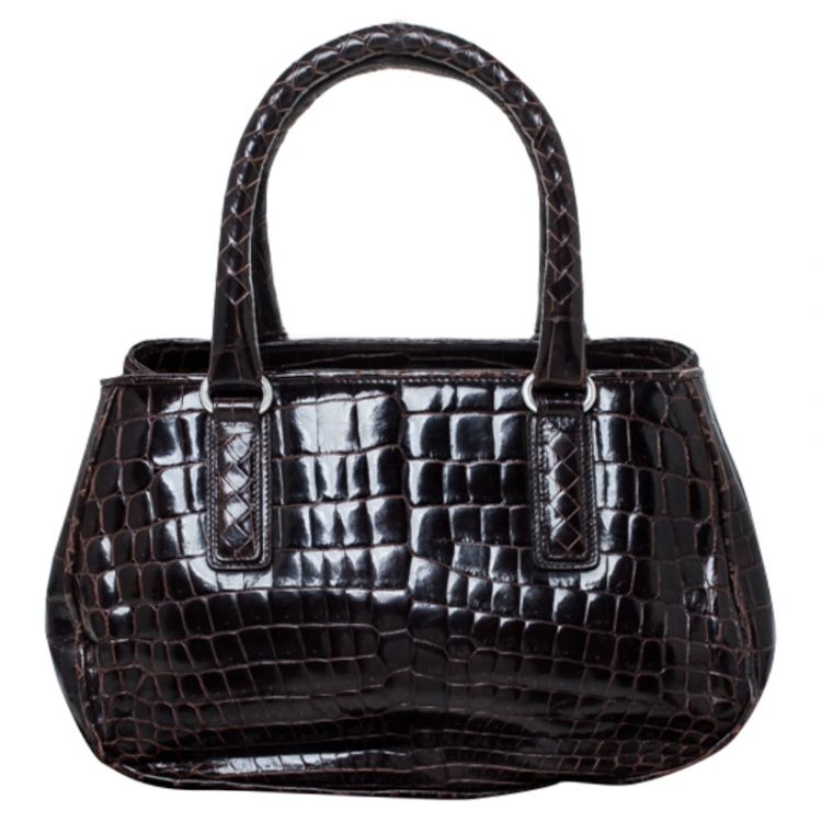 Pre Owned Bottega Veneta Dark Brown Crocodile Satchel