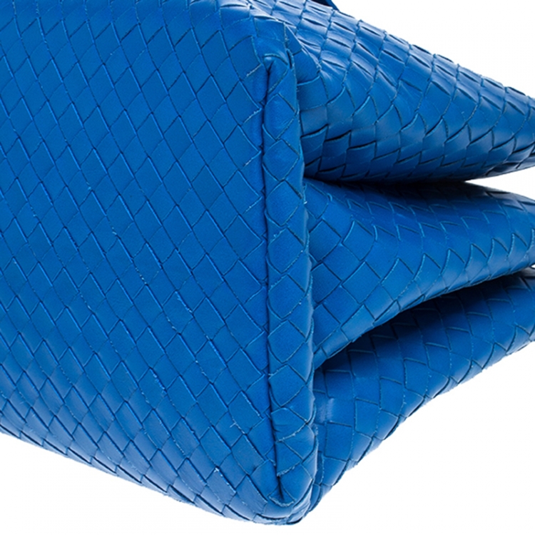 Pre Owned Bottega Veneta Blue Intrecciato Nappa Leather Roma Tote
