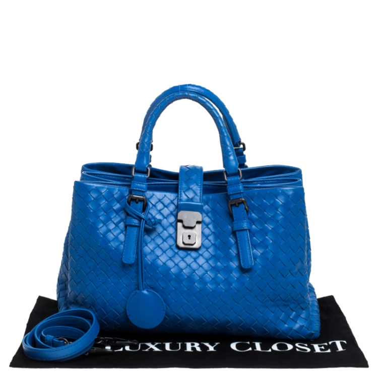 Pre Owned Bottega Veneta Blue Intrecciato Nappa Leather Roma Tote