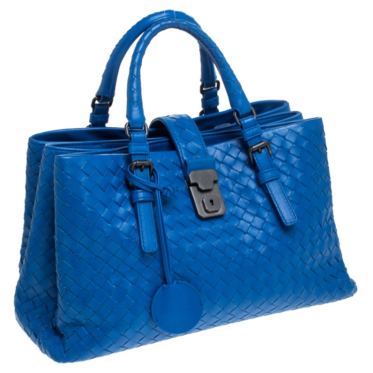 Pre Owned Bottega Veneta Blue Intrecciato Nappa Leather Roma Tote