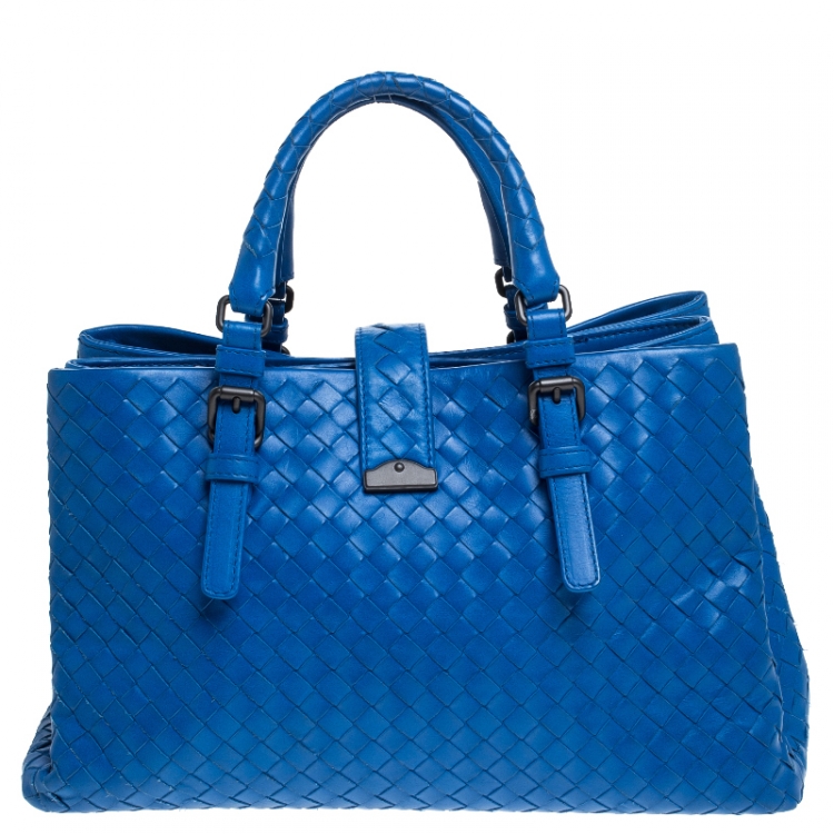 Pre Owned Bottega Veneta Blue Intrecciato Nappa Leather Roma Tote