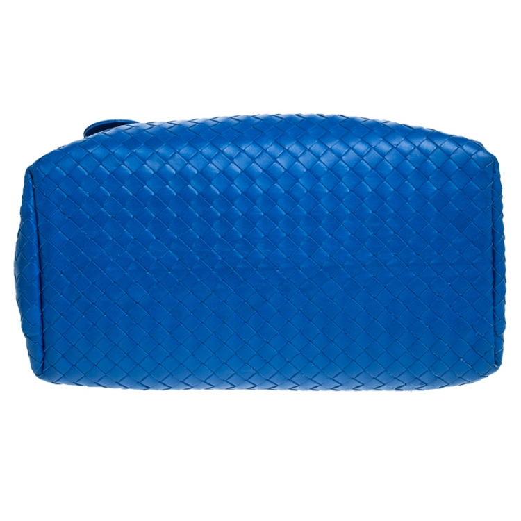 Pre Owned Bottega Veneta Blue Intrecciato Nappa Leather Roma Tote