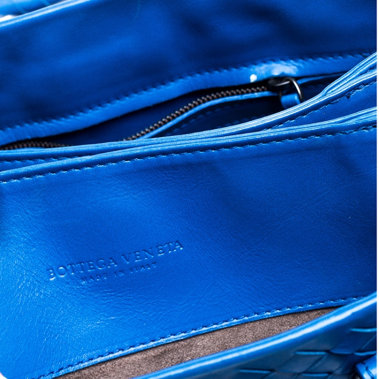 Pre Owned Bottega Veneta Blue Intrecciato Nappa Leather Roma Tote