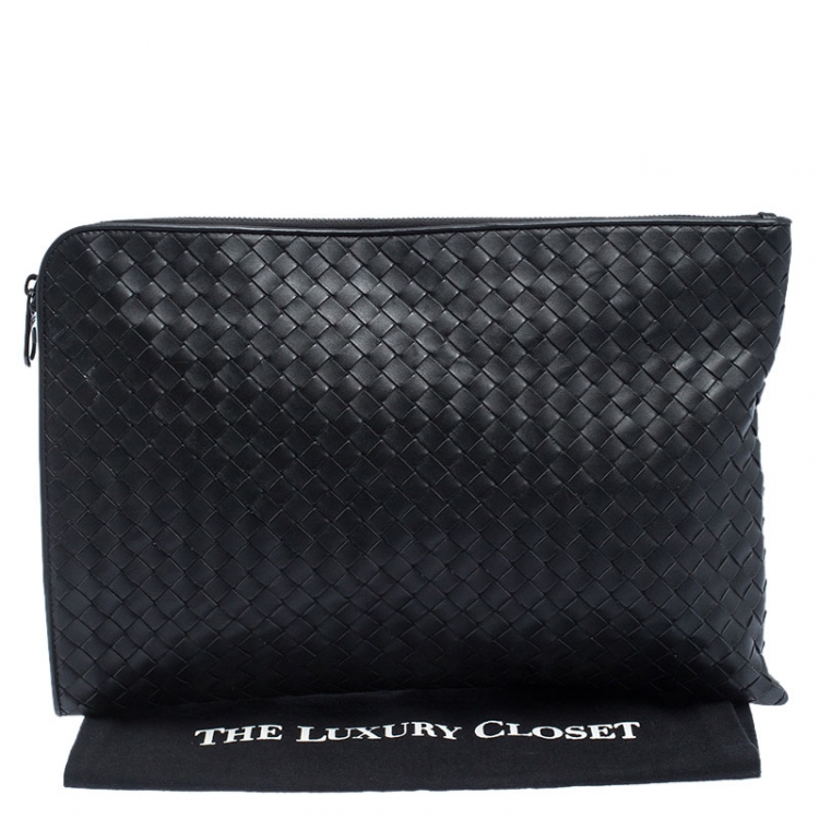 Pre Owned Bottega Veneta Dark Grey Intrecciato Leather Pouch