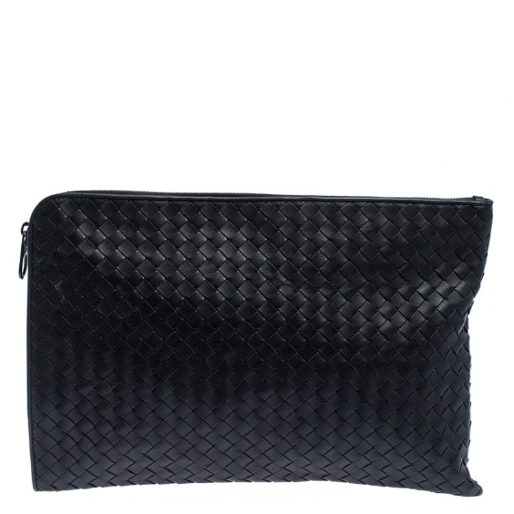 Pre Owned Bottega Veneta Dark Grey Intrecciato Leather Pouch
