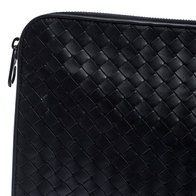 Pre Owned Bottega Veneta Dark Grey Intrecciato Leather Pouch