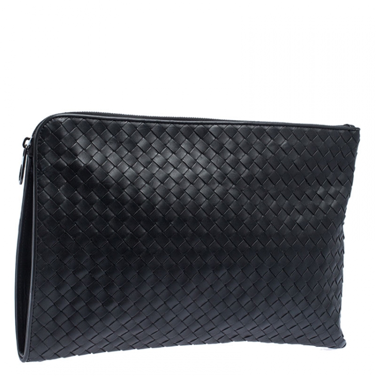 Pre Owned Bottega Veneta Dark Grey Intrecciato Leather Pouch