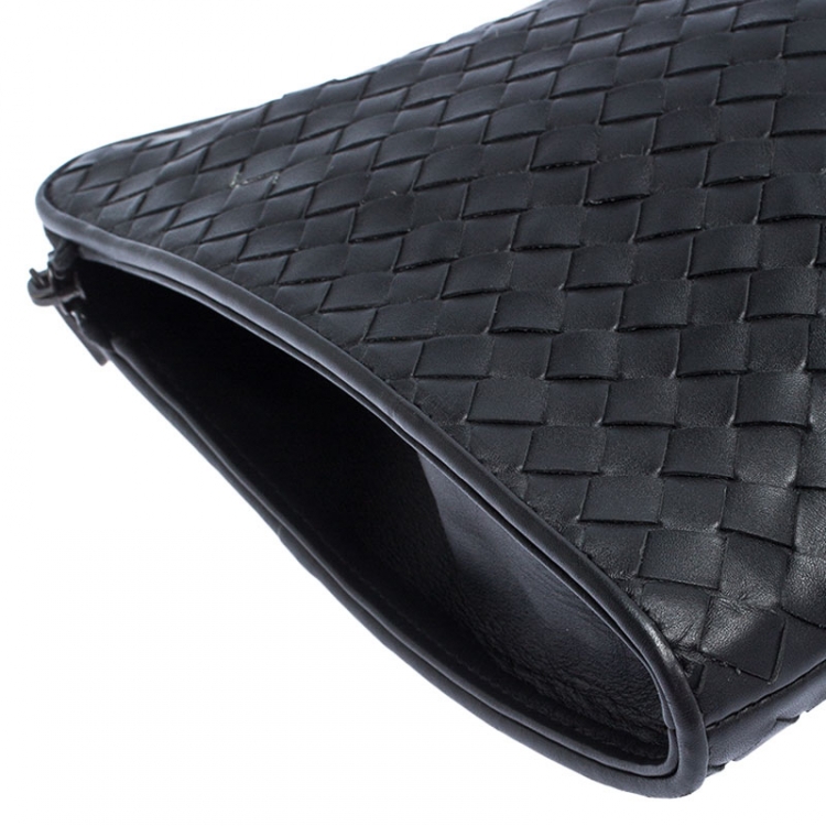Pre Owned Bottega Veneta Dark Grey Intrecciato Leather Pouch