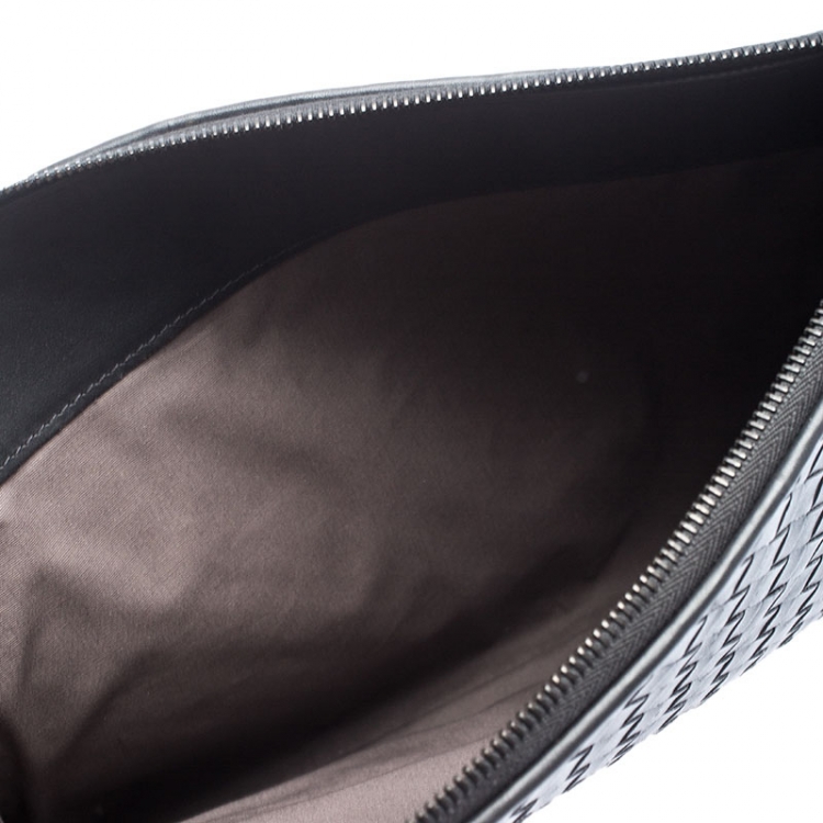 Pre Owned Bottega Veneta Dark Grey Intrecciato Leather Pouch