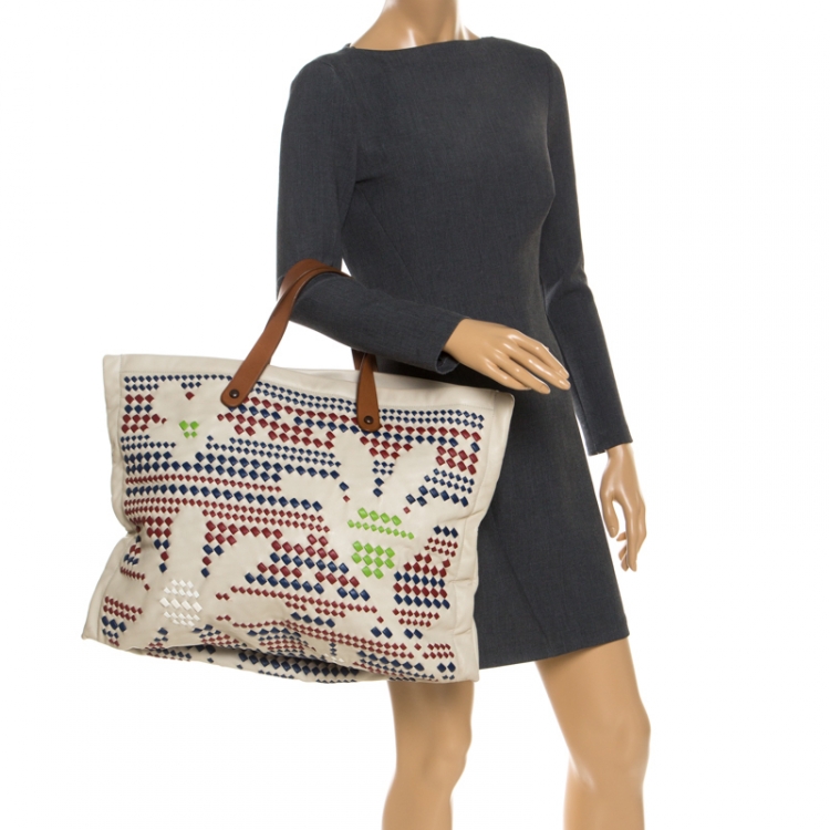 مملوكة مسبقًا Bottega Veneta Multicolor Intrecciato-Trimmed Leather Shopper Tote  