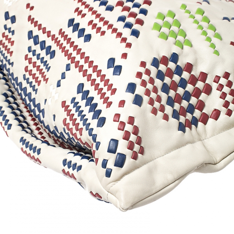 مملوكة مسبقًا Bottega Veneta Multicolor Intrecciato-Trimmed Leather Shopper Tote  