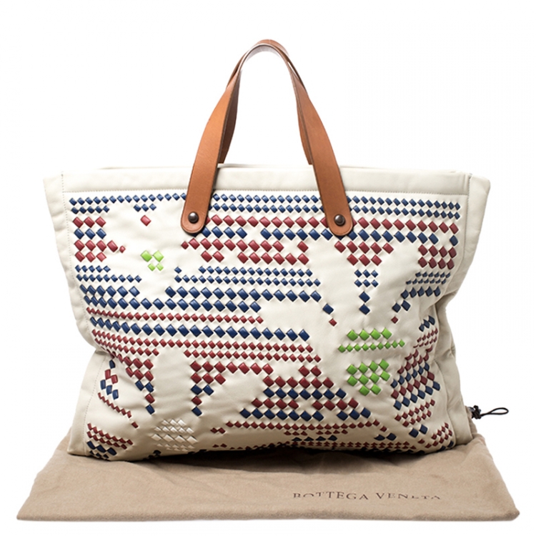 مملوكة مسبقًا Bottega Veneta Multicolor Intrecciato-Trimmed Leather Shopper Tote  