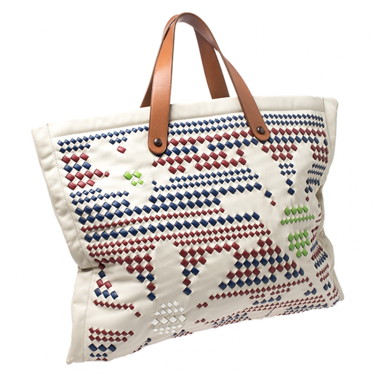 مملوكة مسبقًا Bottega Veneta Multicolor Intrecciato-Trimmed Leather Shopper Tote  