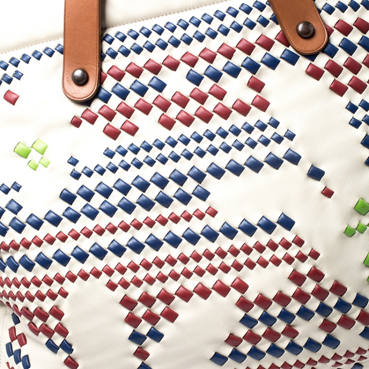 مملوكة مسبقًا Bottega Veneta Multicolor Intrecciato-Trimmed Leather Shopper Tote  