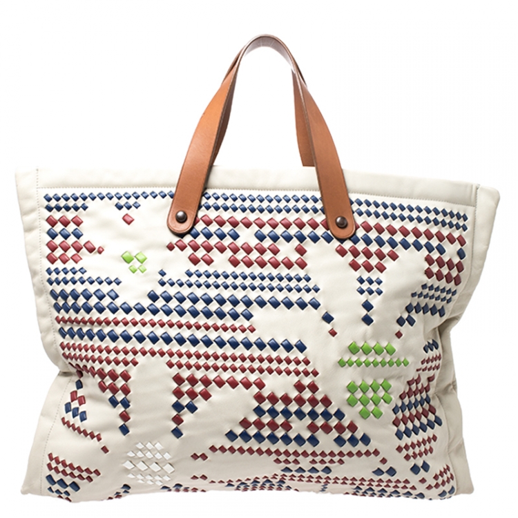مملوكة مسبقًا Bottega Veneta Multicolor Intrecciato-Trimmed Leather Shopper Tote  