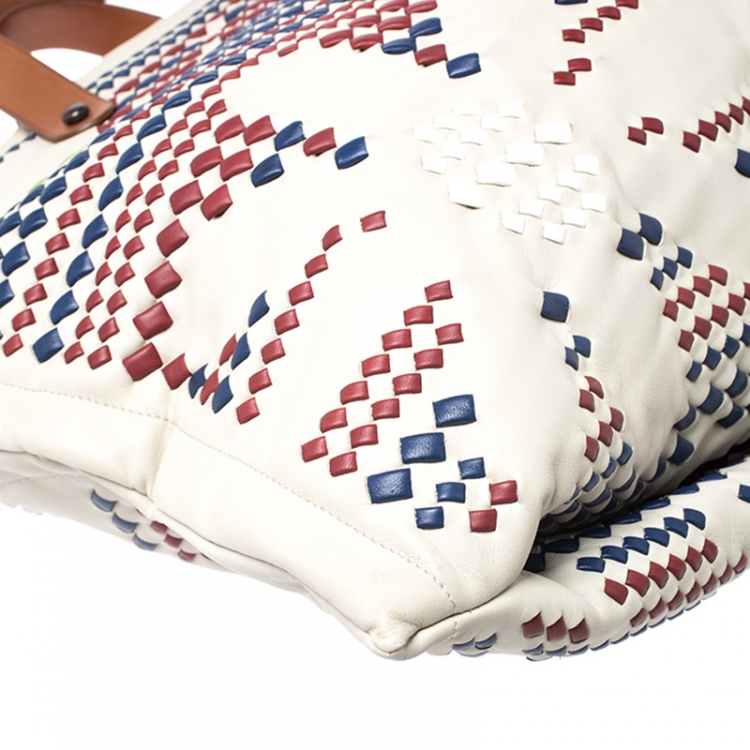 مملوكة مسبقًا Bottega Veneta Multicolor Intrecciato-Trimmed Leather Shopper Tote  