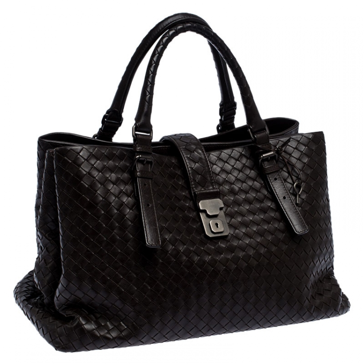 Pre Owned Bottega Veneta Dark Brown Intrecciato Leather Large Roma Tote