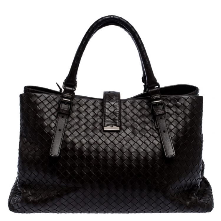 Pre Owned Bottega Veneta Dark Brown Intrecciato Leather Large Roma Tote