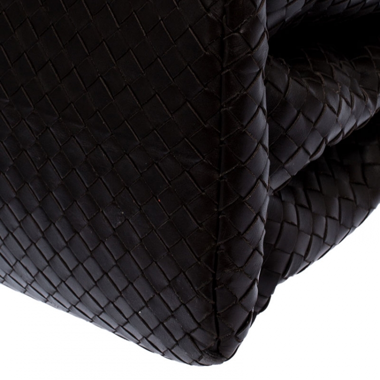 Pre Owned Bottega Veneta Dark Brown Intrecciato Leather Large Roma Tote
